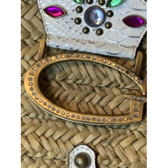 Vintage Guess Straw Woven Satchel Beach Tote Handbag Purse ,Bling,gems, Summer - Picture 3 of 9